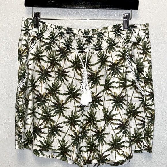 Briggs Size Large Green Palm Tree Linen Blend Pull On Shorts: 3065 - Picture 1 of 7